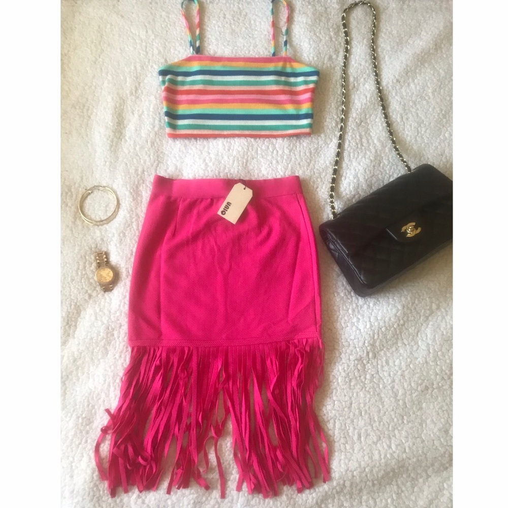 NWT pink fringe bodycon skirt